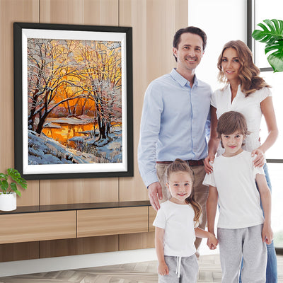 Fluss im verschneiten Wald Diamond Painting