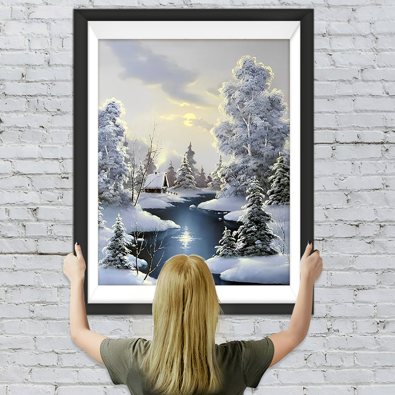 Fluss und Schneewald Diamond Painting