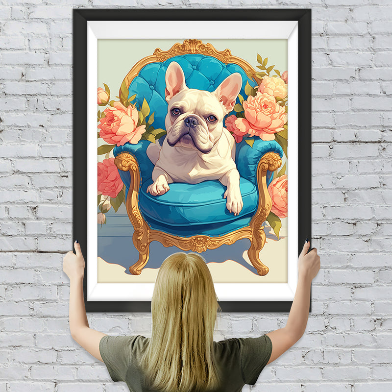 Französische Bulldogge auf Blauem Sofa Diamond Painting