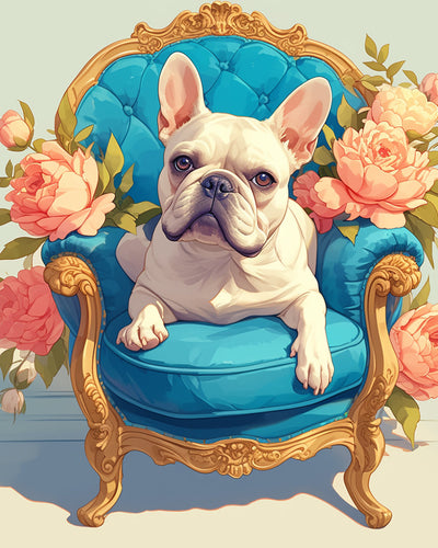 Französische Bulldogge auf Blauem Sofa Diamond Painting