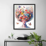 Frau, Blumen und Schmetterlinge Diamond Painting