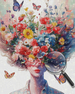 Frau, Blumen und Schmetterlinge Diamond Painting