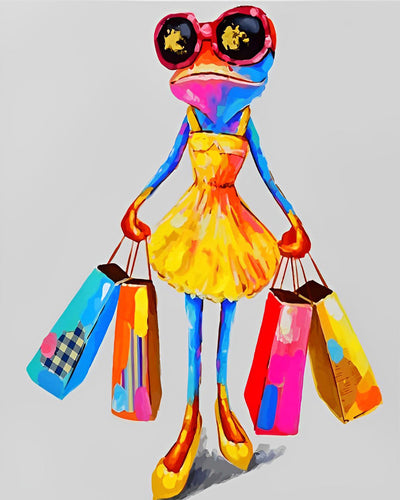 Frau Frosch Einkaufen Diamond Painting
