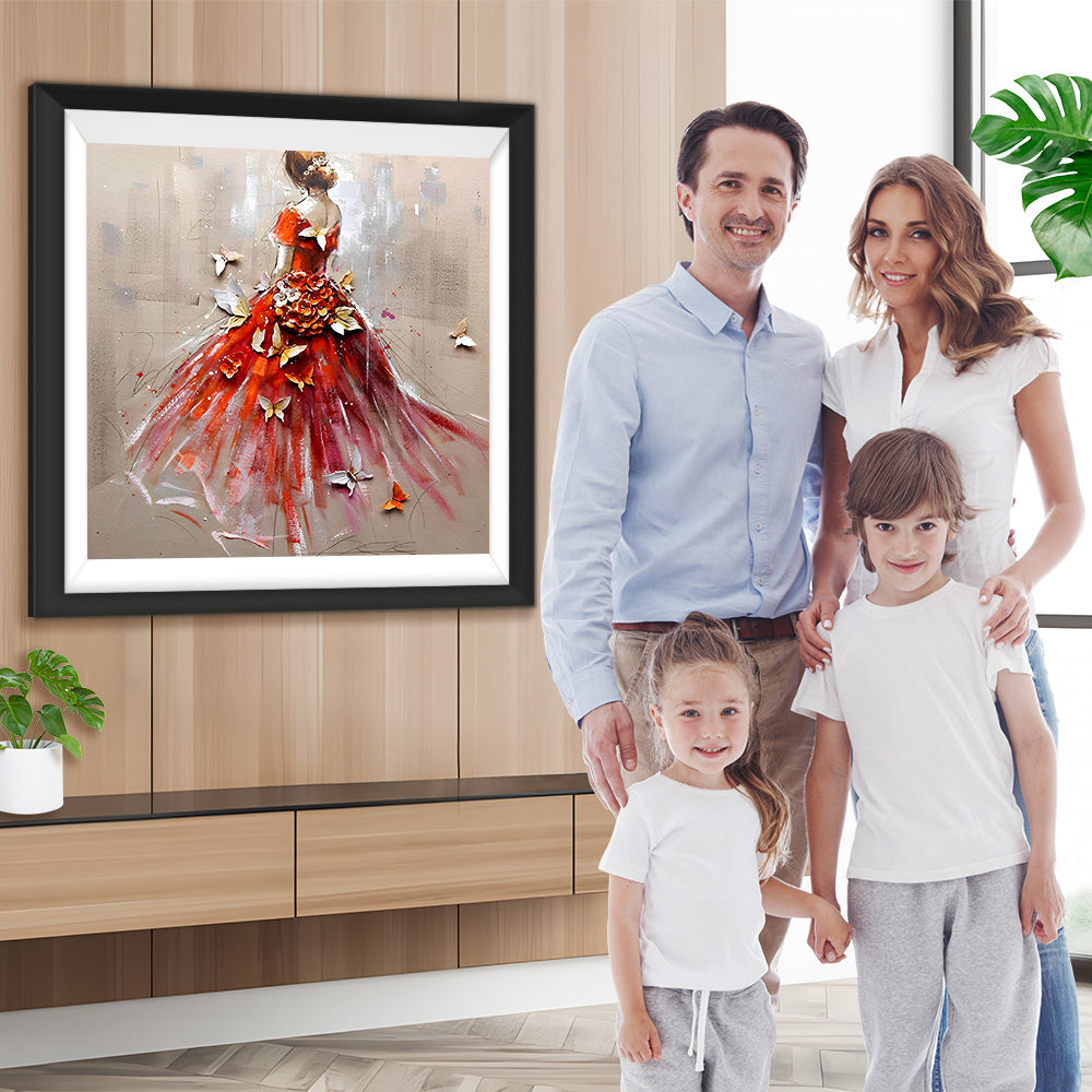 Frau im roten Kleid Diamond Painting