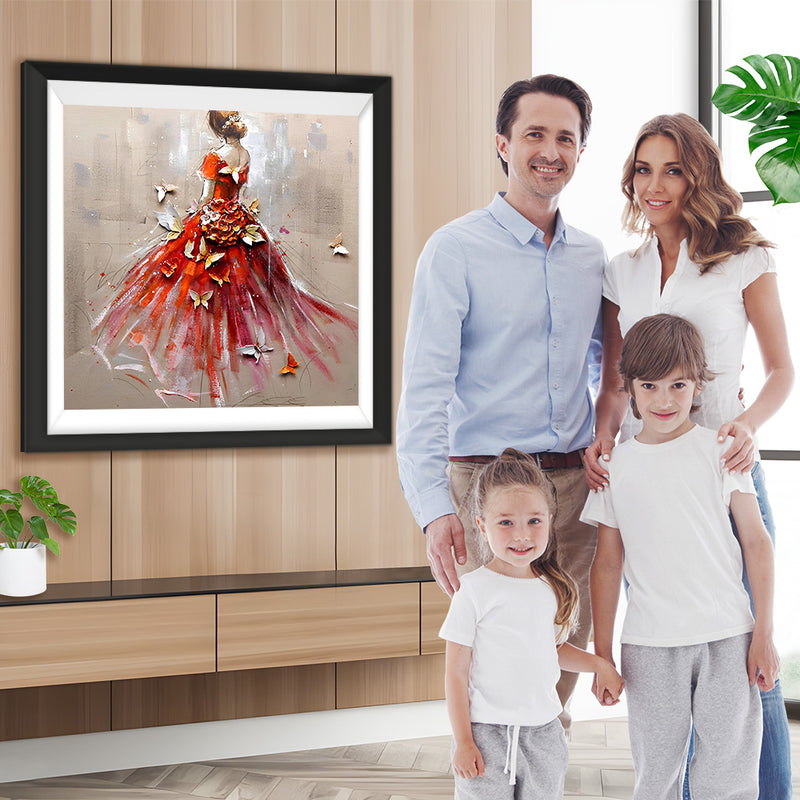 Frau im roten Kleid Diamond Painting