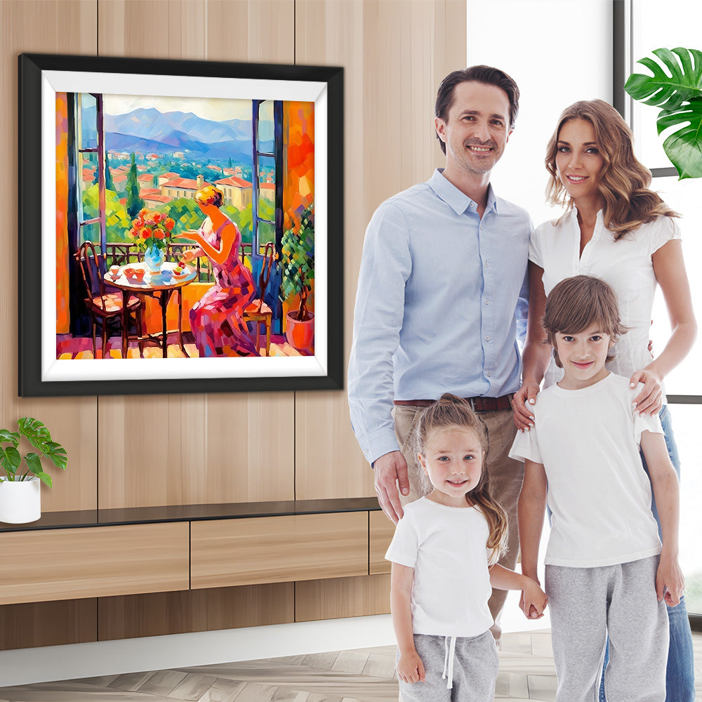 Frau im Urlaub in den Bergen Diamond Painting