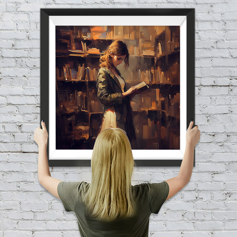 Frau in der Bibliothek Diamond Painting