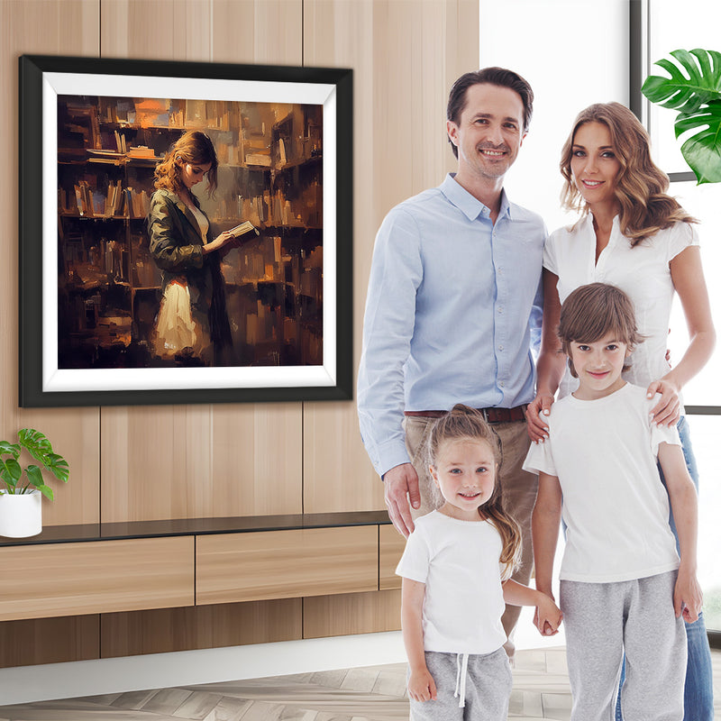 Frau in der Bibliothek Diamond Painting