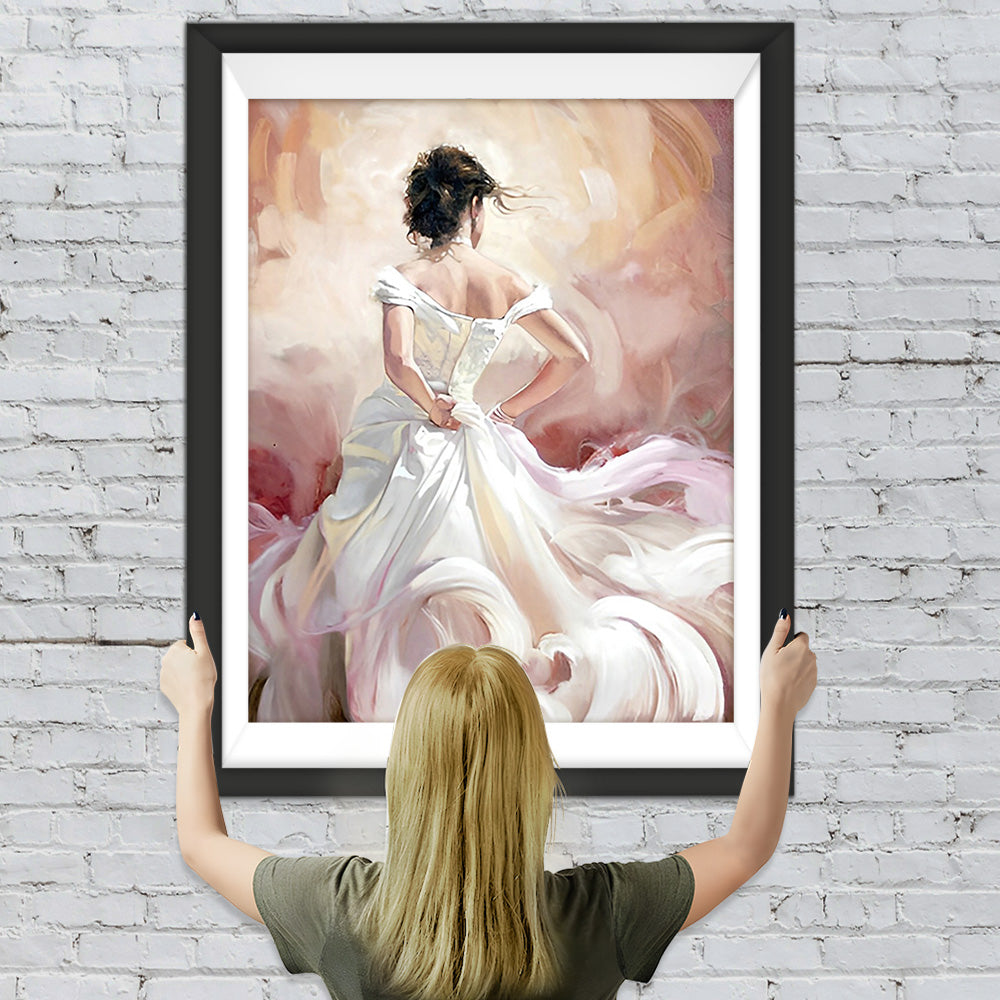 Frau in wunderschönem weißen Kleid Diamond Painting