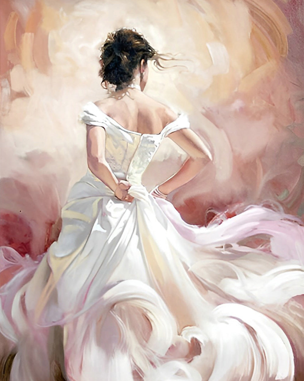 Frau in wunderschönem weißen Kleid Diamond Painting