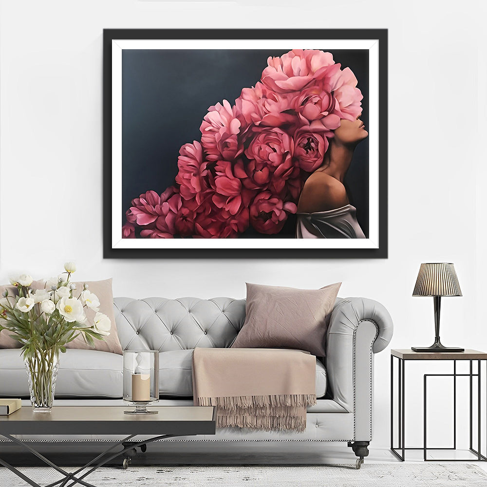 Frau mit Pfingstrosen Diamond Painting