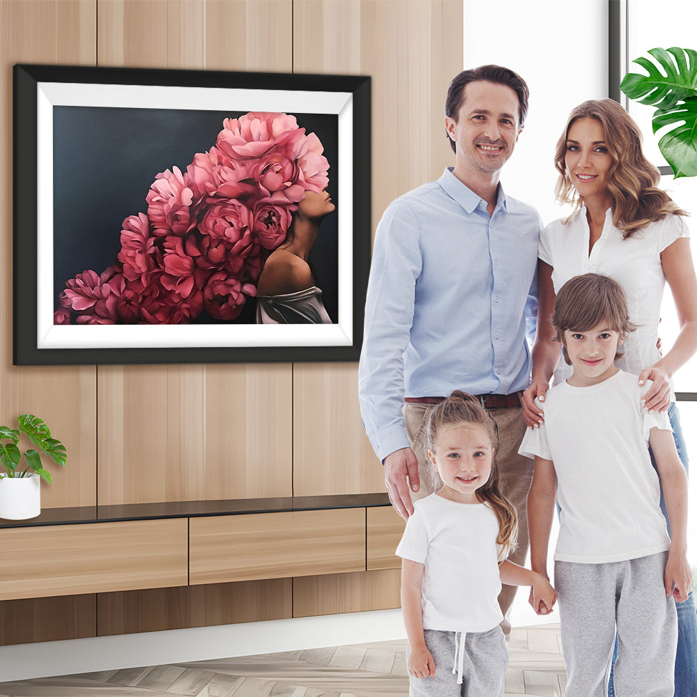 Frau mit Pfingstrosen Diamond Painting