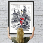 Frau mit rotem Regenschirm in der Stadt Diamond Painting