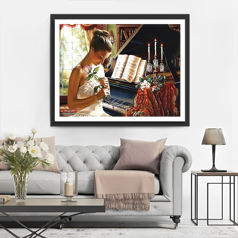 Frau und Klavier Diamond Painting