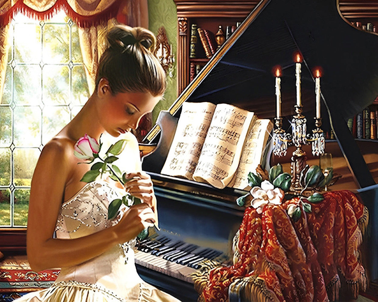 Frau und Klavier Diamond Painting