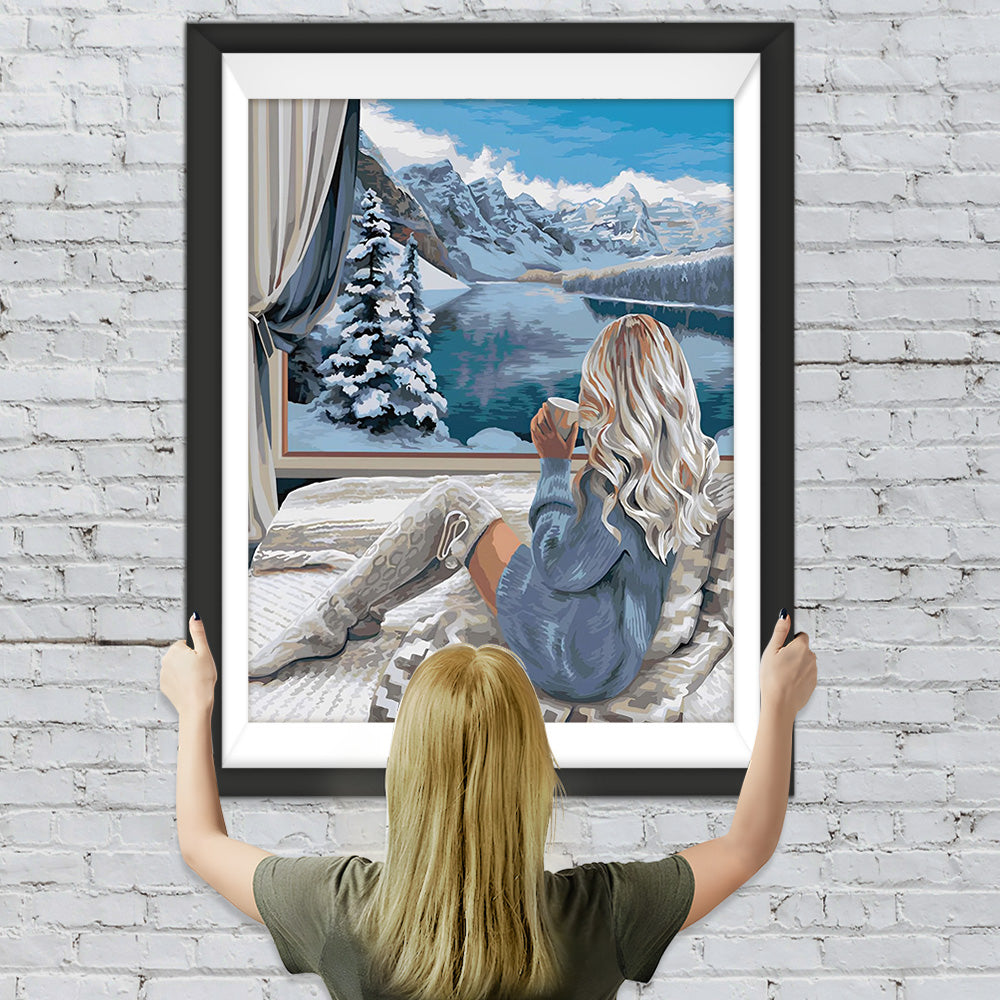 Frau und Wintereinbruch Diamond Painting