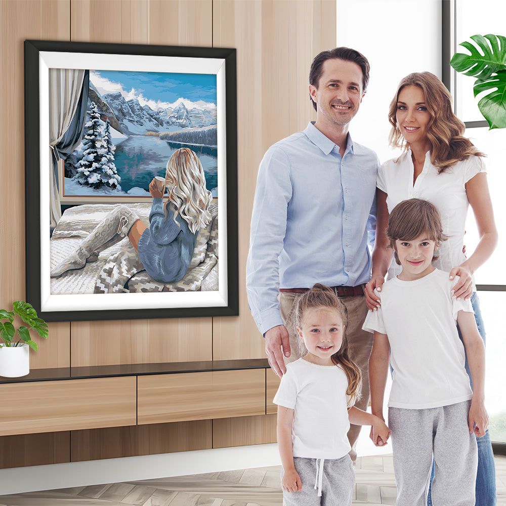 Frau und Wintereinbruch Diamond Painting