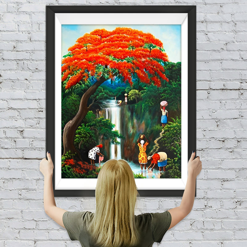 Frauen Baum Wasserfall Diamond Painting