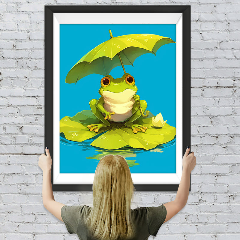 Frosch mit Lotusblatt-Schirm Diamond Painting