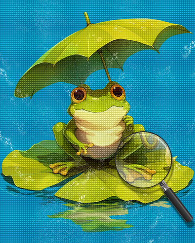 Frosch mit Lotusblatt-Schirm Diamond Painting