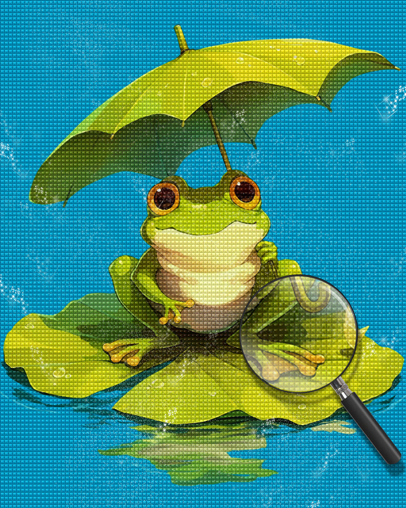 Frosch mit Lotusblatt-Schirm Diamond Painting