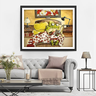 Froschpaar auf dem Bett Diamond Painting