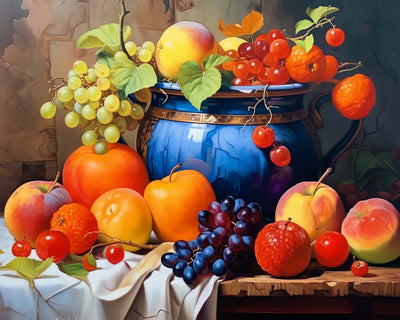 Früchte und blaue Dose Diamond Painting
