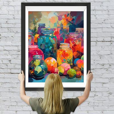 Früchte und bunte Glasflaschen Diamond Painting