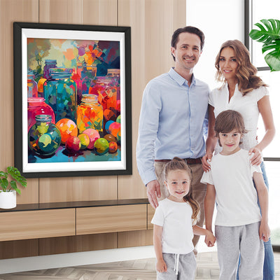 Früchte und bunte Glasflaschen Diamond Painting