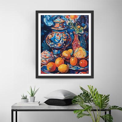 Früchte und Topf im Stil der Ölmalerei Diamond Painting