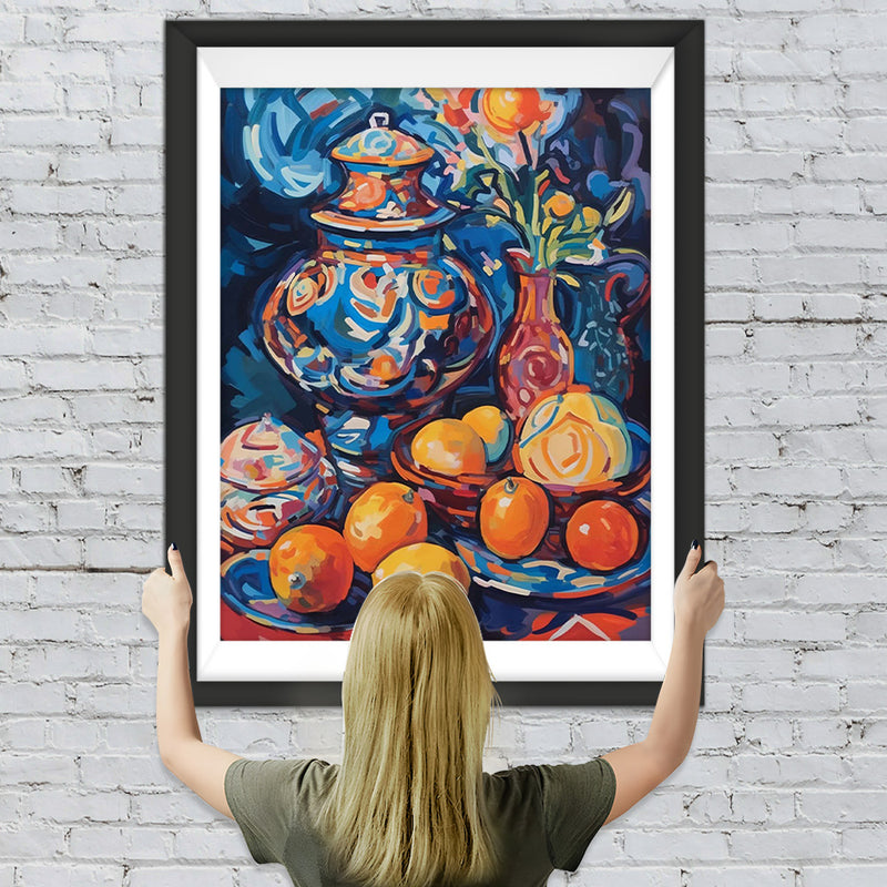 Früchte und Topf im Stil der Ölmalerei Diamond Painting