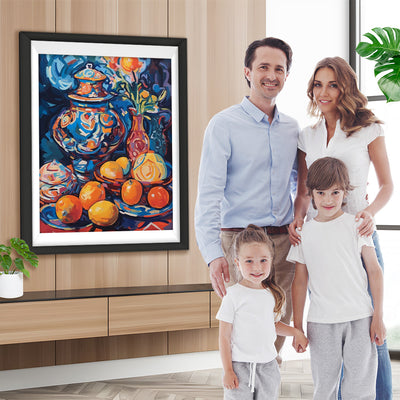 Früchte und Topf im Stil der Ölmalerei Diamond Painting