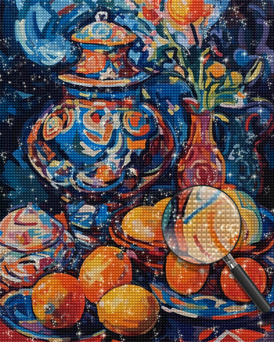 Früchte und Topf im Stil der Ölmalerei Diamond Painting
