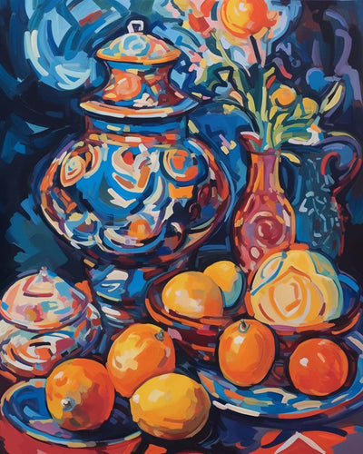 Früchte und Topf im Stil der Ölmalerei Diamond Painting