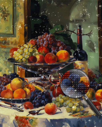 Früchte und Wein auf dem Tisch Diamond Painting