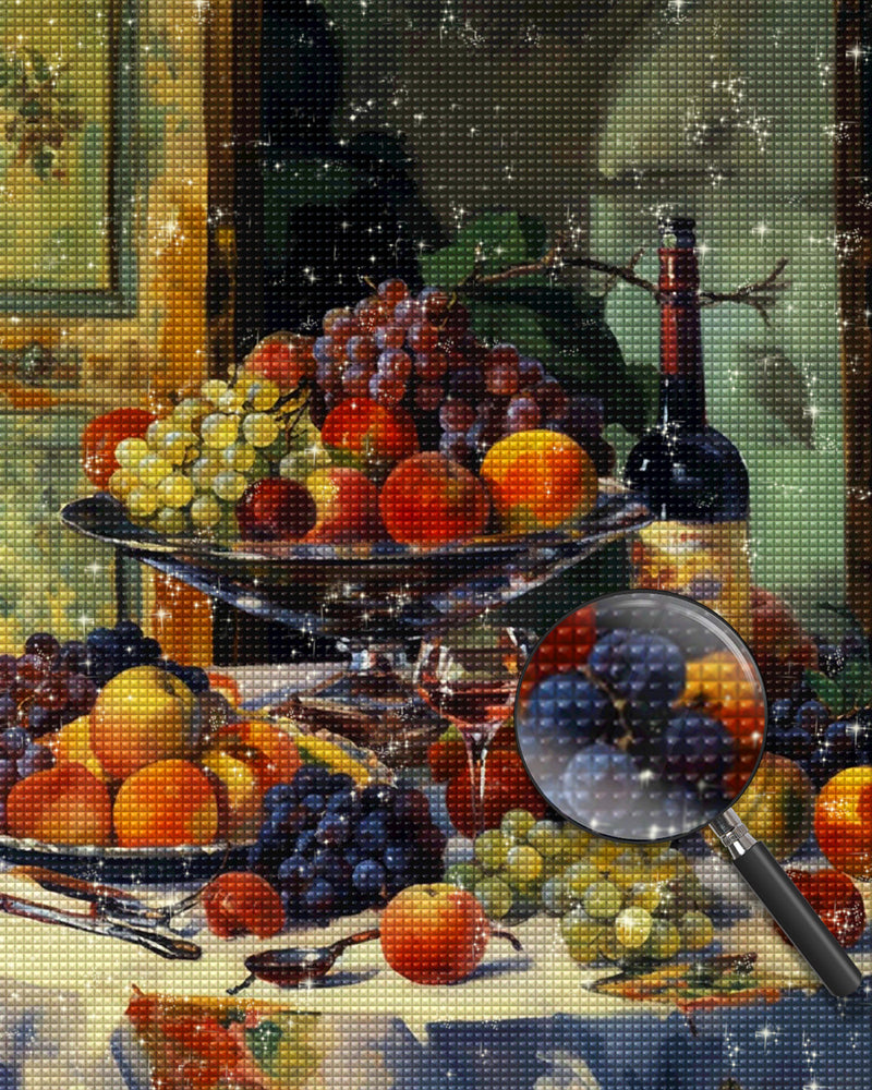 Früchte und Wein auf dem Tisch Diamond Painting