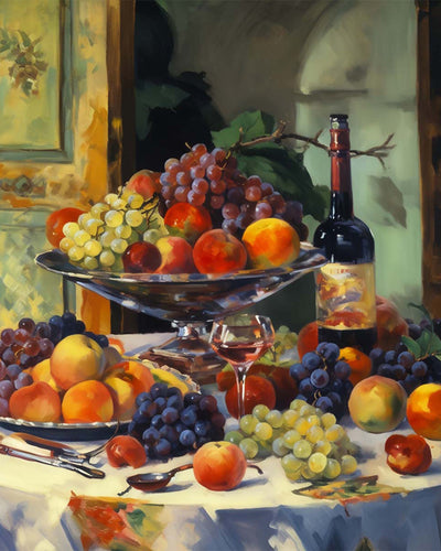 Früchte und Wein auf dem Tisch Diamond Painting