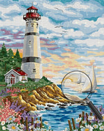 Frühling Leuchtturm und Segelboote Diamond Painting