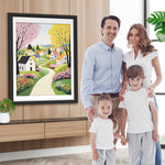 Frühlingsbäume und Häuser auf dem Lande Diamond Painting