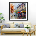 Fußgänger in der Stadt im Regen Diamond Painting