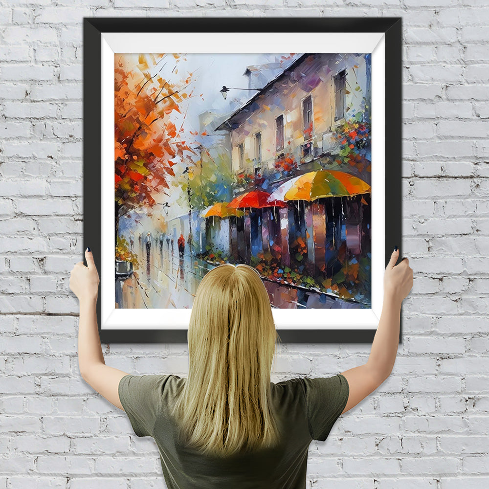 Fußgänger in der Stadt im Regen Diamond Painting