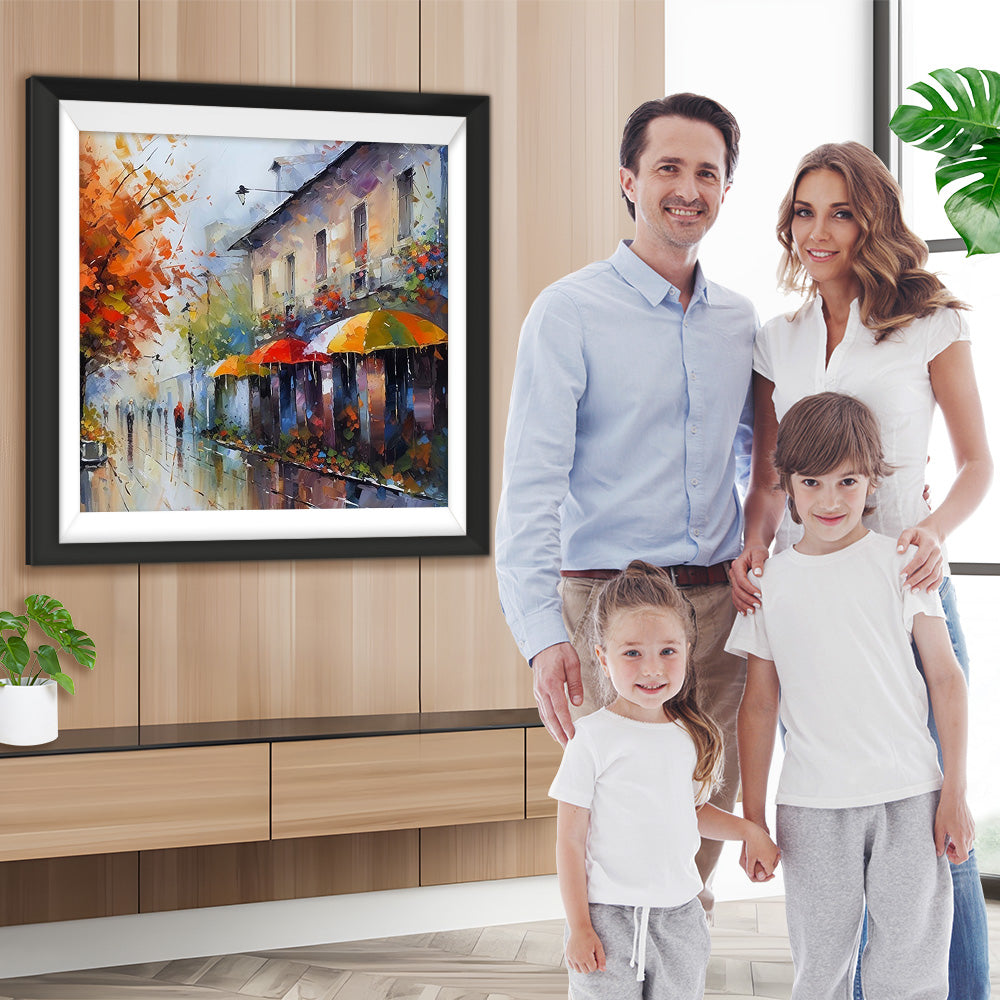 Fußgänger in der Stadt im Regen Diamond Painting