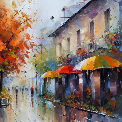 Fußgänger in der Stadt im Regen Diamond Painting