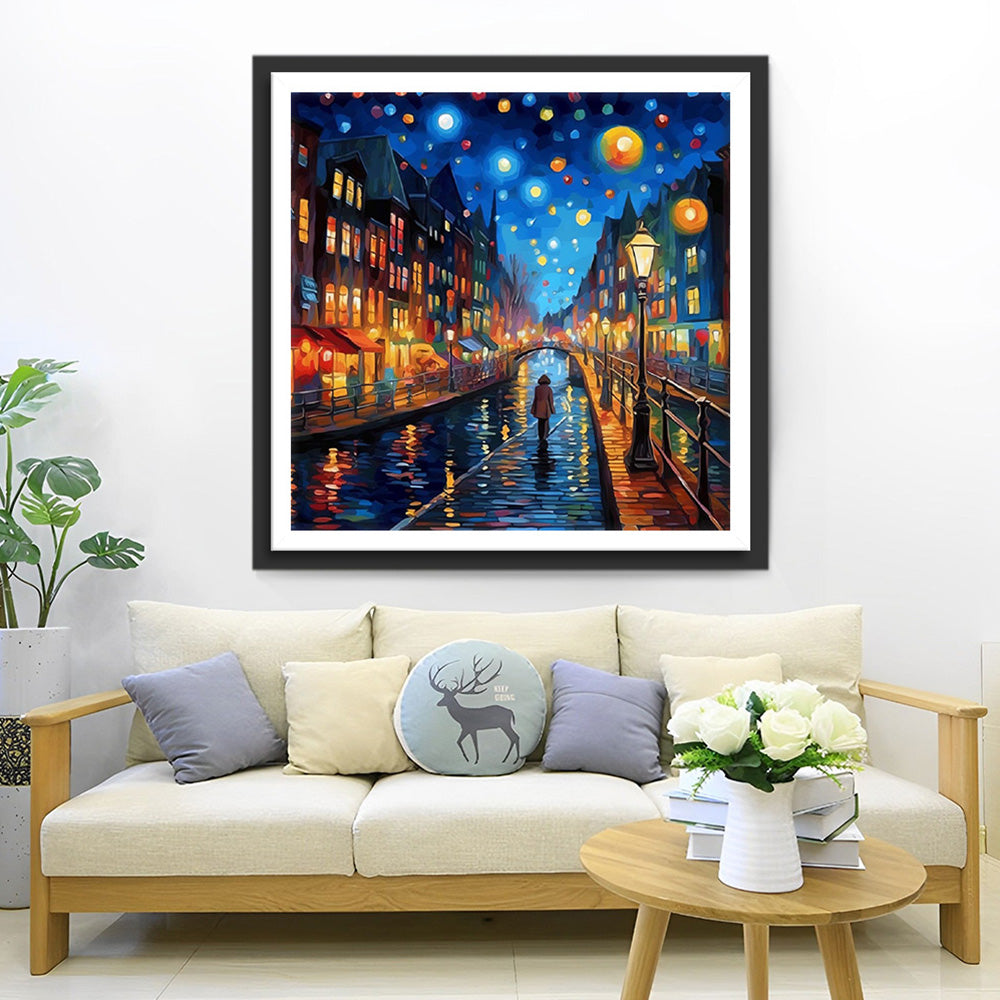 Fußgänger in der Stadt unter dem Sternenhimmel Diamond Painting