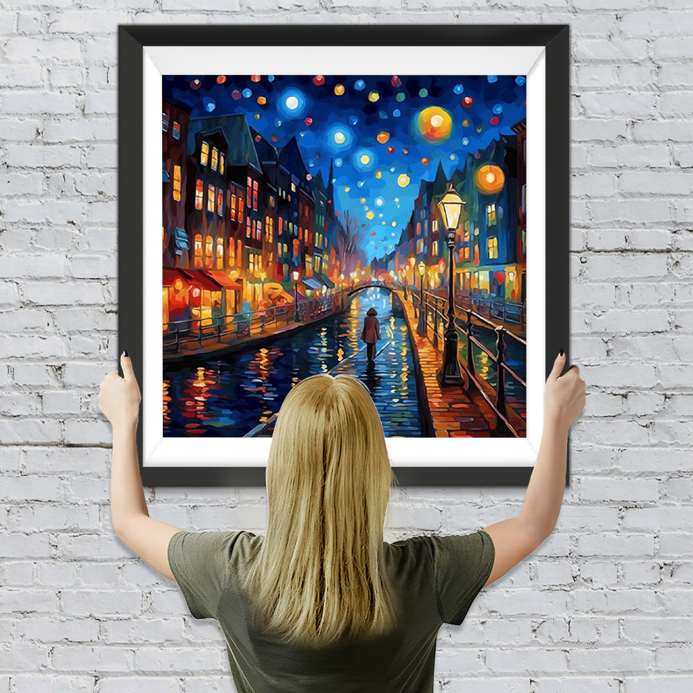 Fußgänger in der Stadt unter dem Sternenhimmel Diamond Painting