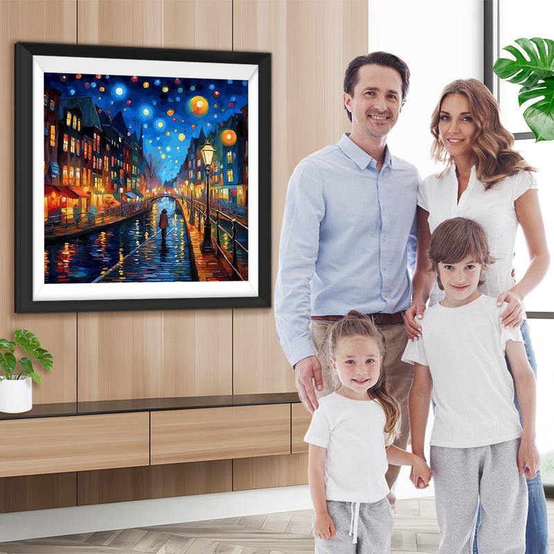 Fußgänger in der Stadt unter dem Sternenhimmel Diamond Painting