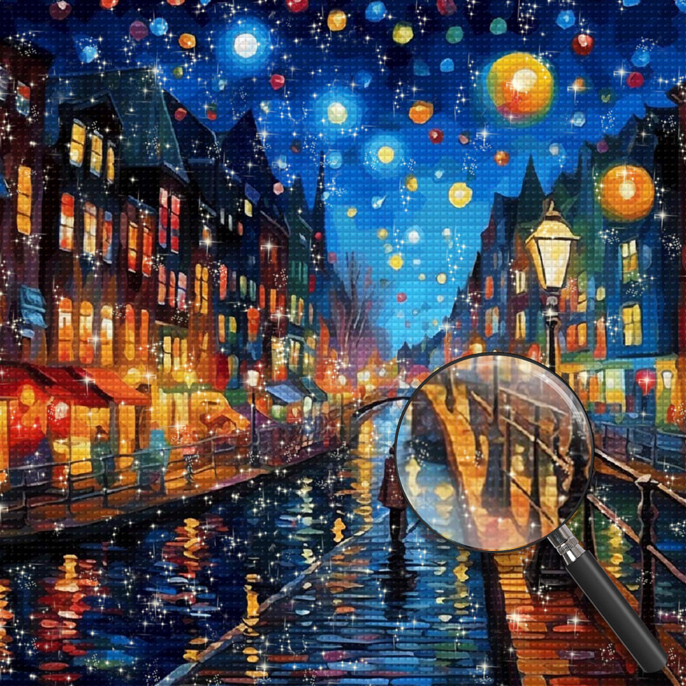 Fußgänger in der Stadt unter dem Sternenhimmel Diamond Painting