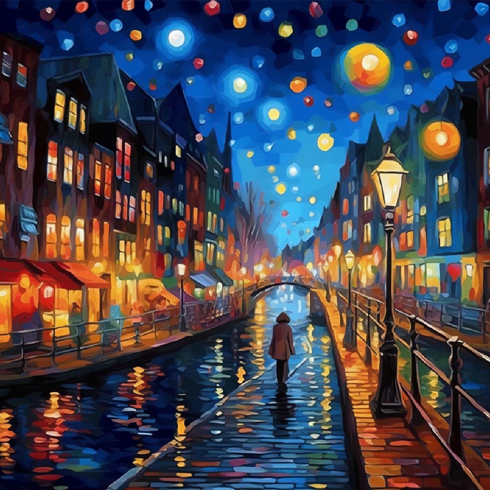 Fußgänger in der Stadt unter dem Sternenhimmel Diamond Painting