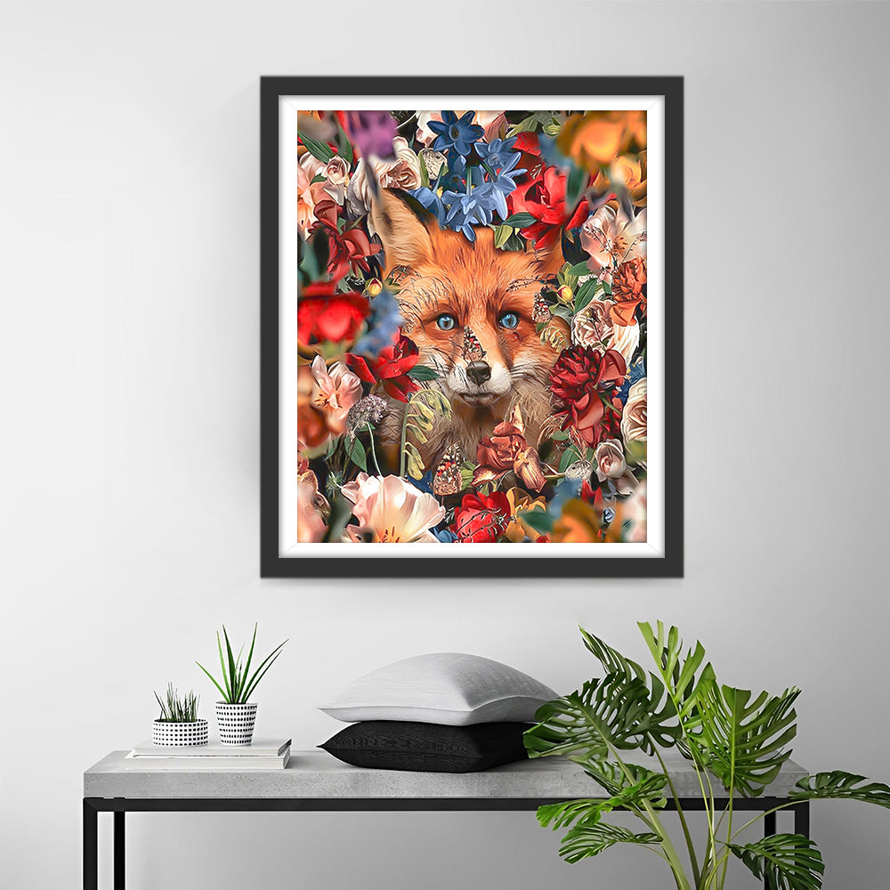 Fuchs inmitten bunter Blumen Diamond Painting
