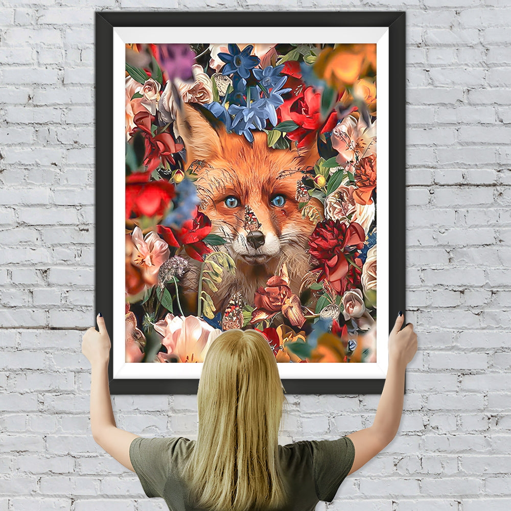 Fuchs inmitten bunter Blumen Diamond Painting
